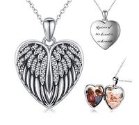 CHENGHONG Medaillon zum öffnen für Bilder Kette mit Bild 925 Silber Personalisierte Geschenke Foto Amulett Kette für Damen Herz Engel Anhänger Mädchen Kinder…