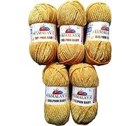 chenille 5 x 100 Gramm Himalaya Dolphin Strickwolle, Babywolle , 500 Gramm Wolle Super Bulky (gold 80330), 35_x_25 CM