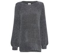 Longpullover BONPRIX "Chenille-Longpullover", Damen, Gr. 36/38 (S), grau (anthrazit), Obermaterial: 100% Polyester, bequem, Pullover Longpullover, aus Chenille, mit breitem U-Boot-Ausschnitt, für kühl