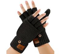 CHENMEI Fingerlose Handschuhe Herren und Damen - Halbfingerhandschuhe mit Kappe,Winter Flip Handschuhe mit Berührung,Fäustlinge mit Alpakawolle,Winterhandschuhe für Damen Herren