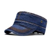 CHENNUO Vintage Flat Top Army Cap Herren Modische gewaschenem Denim Baseballkappe Military Mütze (DE/NL/SE/PL, Numerisch, 56, 60, Dunkelblau)