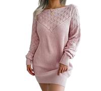 CHENSHI Kleid Off Shoulder Strickpullover Kleider Damen Herbst Winter Laterne Langarm Strickkleid Casual Minikleid-rosa 3-s