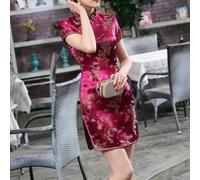 Cheongsam Damen-Kleid, 3er-Pack, langärmelig, Stehkragen, chinesischer Stil, Kleid mit Drachen-Phönix-Stickerei, Retro-elegantes Design, für Frauen im Alltag und für festliche Anlässe (XXXL, Weinrot)