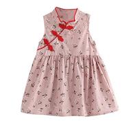 Cheongsam Für Kinder/Blumenmuster, Stehkragen, Ärmellos, Rosa/Sommer, Chinesisches Cheongsam-Kleid, Mädchen, Traditionelles Chinesisches Cheongsam Für Kinder, Babykleidung, Rosa, XXL (5,6 Jahre)