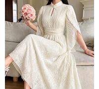 Cheongsam-Kragen + Cape-Stil Schal-Ärmel + Kreuz-Taille A-Linie Voller Rock Texturiertes Jacquard-Kleid, sanft schmeichelnd und elegant