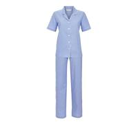 Chérie Line Ringella Damen Schlafanzug aus Baumwolle - Pyjama Kurzarm mit Reverskragen & Nadelstreifen, Webware mit Satin-Details, hautfreundlich & atmungsaktiv