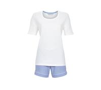 Chérie Line Ringella Damen Shorty aus Baumwolle - Sommer Pyjama mit Kurzarm-Shirt & gestreifter Shorts, Rippenware & Webware, hautsympathisch