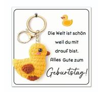 CheriGift Geburtstagsgeschenk für Frauen, Handgefertigter Gehäkelter Ente Glücksbringer Schlüsselanhänger, Geschenk für Frauen Freundin Frau Mama Geburtstag