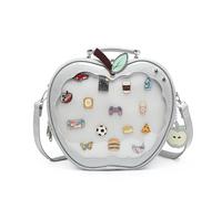 CHERRY SAUCE Süße rote Apfel-Ita-Tasche, Kawaii-Pin-Display, Geldbörse, Rucksack, Umhängetasche, silber, Niedliche rote Apfel-Tasche