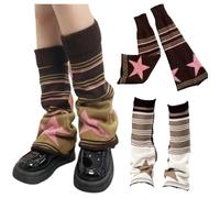 CHERSE Damen Beinstulpen Streifen Stern Retro Strick Y2K Beinstulpen Vintage Hohe Kniewärmer Socken 80er Jahre Outfit für Frauen, Rosa und Braun, Einheitsgröße