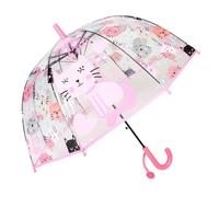 Chesoon Kinder-Kuppelschirm für Mädchen Automatisch geöffneter transparenter Regenschirm mit niedlichen Katzenmustern und leicht zu greifendem Griff,Rosa