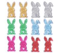 CHGCRAFT 12 Stück Pailletten Aufnäher mit Kaninchen-Motiv - 6 Farben （je 2x pro Farbe）, 72 x 40 mm große Bügelbilder mit Glitzer, Filzapplikationen für Kleidung, Taschen, Hüte & DIY-Bastelprojekte