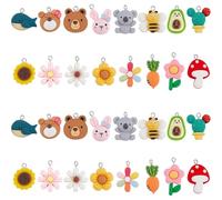CHGCRAFT 32 Stück Harz-Charms: Cartoon, Bunte Tier- und Obst-Anhänger aus Kunstharz für Halsketten, Armbänder, Ohrringe, Bastelarbeiten, 22 x 20 x 10,5 mm