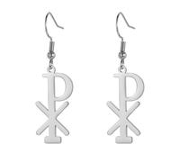 Chi Rho Christogramm-Symbol-Ohrringe, Alpha-Omega-Symbol-Ohrringe, IXCI Nika, Jesus, Christus, Namensanhänger, sakramentales christliches Amulett, religiöser Schmuck, Geschenk für Damen, Medium,