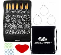 ChiaGoo Rundstricknadel-Set, Spinn-Bambus, 12,7 cm, groß, austauschbar, Größen 9-15, mit Maschenmarkierer, Artsiga Craft-Projekt-Tasche