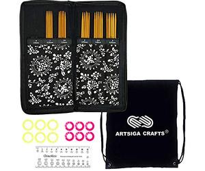 ChiaoGoo Spin Bamboo Socken-Stricknadel-Set, 15,2 cm, 3600 DPN, Doppelspitze, Größen US 1, 1,5, 2, 2,5, 3, mit 10 bunten Maschenmarkierern, Nadelstärke, Stoffetui mit Projekttasche
