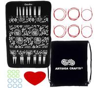 ChiaoGoo Twist Red Lace 7500-C Rundstricknadel-Set, austauschbar, Größen US 2, 3, 4, 5, 6, 7, 8, 9, 10, 10,5, 11, 13, 15, mit 6 Kordeln, Bündel mit 1 Artsiga Crafts-Projekt-Tasche, 12,7 cm