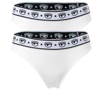 CHIARA FERRAGNI Damen Brazilian Brief 2er Pack - Slip, Cotton Stretch, Logobund, uni Weiß L