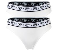 CHIARA FERRAGNI Damen Brazilian Brief 2er Pack - Slip, Cotton Stretch, Logobund, uni Weiß XS