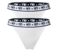 CHIARA FERRAGNI Damen String 2er Pack - Tanga, Cotton Stretch, Logobund, uni Weiß / L L Weiß