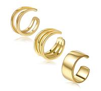 CHIC & ARTSY 3Pcs Ear Cuff Set Damen Ohrmanschette 925 Sterling Silber Ohrringe Earcuffs Gold Set Helix Knorpel Ohrmanschette Ohne Ohrloch Wickelohrring Fakepircings Ohr Cuffs Ohrklemme