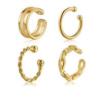 CHIC & ARTSY 4 Pcs Ear Cuff Set Damen Ohrmanschette 925 Sterling Silber Ohrringe Earcuffs Gold Set Helix Knorpel Ohrmanschette Ohne Ohrloch Wickelohrring Fakepircings Ohr Cuffs Ohrklemme