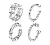 CHIC & ARTSY 4Pcs Ear Cuff Set Damen Ohrmanschette Ohrringe 925 Sterling Silber Earcuffs Set Helix Knorpel Ohrmanschette Ohne Ohrloch Wickelohrring Fakepircings Ohr Cuffs Ohrklemme