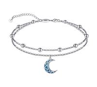 CHIC & ARTSY Womens Fußkettchen 925 Sterling Silber erstellt Opal geschichtet Fußkettchen Armband zierlich Perlen Kette Fußkettchen einstellbar 11" beste Freundin Fußkettchen für Frauen