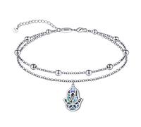 CHIC & ARTSY Womens Fußkettchen 925 Sterling Silber erstellt Opal geschichtet Fußkettchen Armband zierlich Perlen Kette Fußkettchen einstellbar 11" beste Freundin Fußkettchen für Frauen