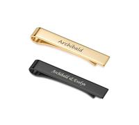 CHIC DIARY 2 Stück Personalisierte Krawattennadel mit Text Gravur Edelstahl Krawattenklammer Schwarz Gold Business Clips Geschenk für Männer