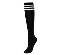 CHIC DIARY Kniestrümpfe Damen Mädchen Fußball Sport Socken College Cheerleader Kostüm Strümpfe Cosplay Streifen, Strumpf, schwarz Gr. One size