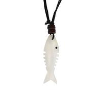 Chic-Net® Surferkette Holzkette Haifischzahn Surfbrett rund bemalt Perlen Holz Baumwolle verstellbar Halbmond Mond Fisch Spirale Kette Halskette Damen Herren Männer Frauen Strand Pool Rasta Rastafarif