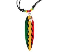 Chic-Net® Surferkette Holzkette Haifischzahn Surfbrett rund bemalt Perlen Holz Baumwolle verstellbar Halbmond Mond Fisch Spirale Kette Halskette Damen Herren Männer Frauen Strand Pool Rasta Rastafarif