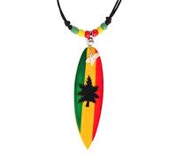 Chic-Net® Surferkette Holzkette Haifischzahn Surfbrett rund bemalt Perlen Holz Baumwolle verstellbar Halbmond Mond Fisch Spirale Kette Halskette Damen Herren Männer Frauen Strand Pool Rasta Rastafarif
