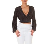Chic Wickel V-Neck Crop Blusen Top mit Knitter-Effekt One Size (Einheitsgröße)