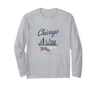 Chicago Vintage Travel Skyline Retro Scenic City Grafik Langarmshirt