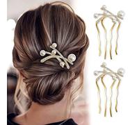 Chicamy Steckkämme für die Haare 4 Zähne Haarkamm Strass Steckkamm Perle Braut Hochzeit Einsteckkamm Haarkamm-Zubehör Frauen Zubehör Mädchen Kristall Haarschmuck 2 Stück