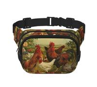 Chickens and Farm Square Double Layer Waist Bag Belt Fanny Pack Purse with Adjustable Strap Running, Travel, Hiking, Schwarz , Einheitsgröße