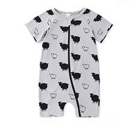 Chickw1 Baby Body Strampler Einteiliger, Babykleidung Tier Drucken Junge/Mädchen Unisex Kurzarm Sommer Baumwolle Spielanzug Schlafanzug für Neugeborene,Kleinkinder (100cm,Graue Schafe)