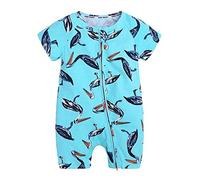 Chickw1 Baby Body Strampler Einteiliger, Babykleidung Tier Drucken Junge/Mädchen Unisex Kurzarm Sommer Baumwolle Spielanzug Schlafanzug für Neugeborene,Kleinkinder (66cm,Blauer Pelikan)