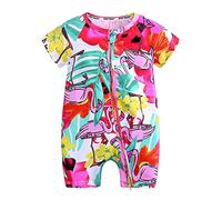 Chickw1 Baby Body Strampler Einteiliger für Mädchen, Sommer Blumen Tier Drucken Kurzarm Baumwolle Spielanzug Schlafanzug für Neugeborene,Babies und Kleinkinder (90cm,Rosa Flamingo)