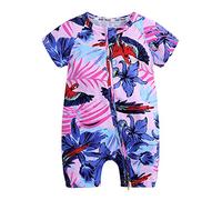Chickw1 Baby Body Strampler Einteiliger für Mädchen, Sommer Blumen Tier Drucken Kurzarm Baumwolle Spielanzug Schlafanzug für Neugeborene,Babies und Kleinkinder (80cm,Papagei)