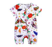 Chickw1 Baby Body Strampler Einteiliger für Mädchen, Sommer Blumen Tier Drucken Kurzarm Baumwolle Spielanzug Schlafanzug für Neugeborene,Babies und Kleinkinder (90cm,Bunter Schmetterling)