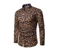 Chickw1 Button Down Leopard Hemd Herren Langarm, Herbst Sexy Slim Fit Comfort Arbeit Business Schön Shirt Modern Einzigartig Büro Reise Freizeithemd (L,Gelber Leopard)