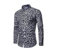 Chickw1 Button Down Leopard Hemd Herren Langarm, Herbst Sexy Slim Fit Comfort Arbeit Business Schön Shirt Modern Einzigartig Büro Reise Freizeithemd (M,Weißer Leopard)