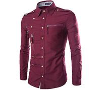 Chickw1 Gitter Button Down Hemd Herren Langarm, Baumwolle Herbst Slim Fit Comfort Arbeit Business Shirt Modern Hochzeit Büro Reise Pocket Freizeithemd (2XL,Weinrot)