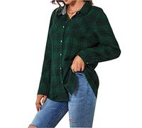 Chickwin Damen Kariertes Hemd aus Flanell Bluse Button-down Langarmhemd Klassische Passform Casual Karohemd Loose Hemdbluse mit Tasche Jacke Mantel S-2XL