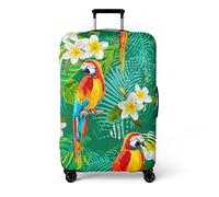 Chickwin Elastische kofferhülle, Kofferschutzhülle Passend für 18-32 Zoll Koffer Schutzhülle Reise Waschbare Staubdichte Kofferüberzug Drucken Trolley Kofferschutz (Papagei,XL)