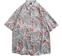 Chickwin Hawaii Hemd Männer, Blume-Blatt-Druck Hemd Kurzarm Casual Männer T-Shirt Kurzarmhemd Herren mit Brusttasche, Sommerhemd Outfit Herren für Strand, Urlaub (Grün Cafe,XL)