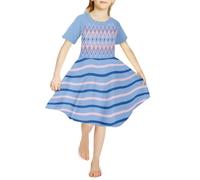 Chickwin Kleider für Mädchen 4-14 Jahre, Kleid Mädchen Elegant Einfacher Stil Sommerkleid Kurzarm Mädchenkleid mit Druck Casual Kleider für Mädchen Festlich Partykleid Blumenmädchenkleider